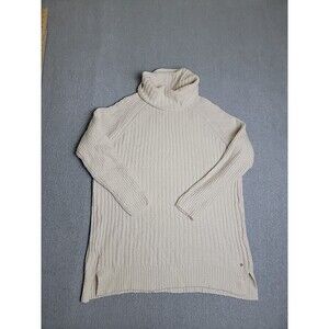 Eddie Bauer Sweater Womens L White White Turtleneck Ribbed Stretch Wool Blend‎